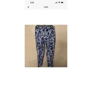 isaac mizrahi Size 8 Blue Navy Paisley Print Ankle Pants W Pin Tuck